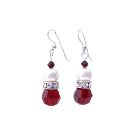Siam Red Swarovski Crystals w/ Simulated Diamond And White Pearl Earrings