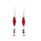 Siam Red Long Bicone w/ Two Shaded Siam Red Crystals Hook Earrings