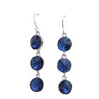 Metallic Blue Sparkling Crystal Round Beads 10mm Earrings w/ Sterling Silver 92.5 Hook Earrings