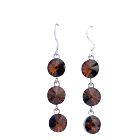 Brown Smoked Topaz Round Crystal 10mm Dangle Silver Hook Earrings