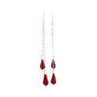 Siam Red Crystal Teardrop Dangling Chandlier Earrings w/ Silver 92.5 Chain Earrings