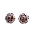 Swarovski Brown Pearl Surrounded w/ Cubic Zircon Pierced Stud Earrings