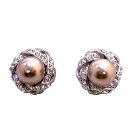 Pearls Cubic Zircon Post Stud Earrings Swarovski Bronze Pearls Earring