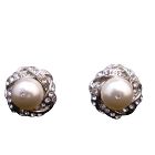 Swarovski Cream Pearl Stud Post Earrings Surrounded w/ Cubic Zircon