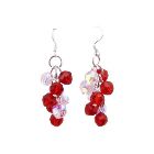 Sparkling Lite Siam Red & AB Crystal Grape Bunch Round Bead Earrings