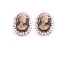 Dainty Delicate Very Traditional Cameo Earrings Decorated W/ Pearls