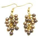 Swarovski Bronze & Brown Pearls Wedding Earrings 22k Gold Plated Hook