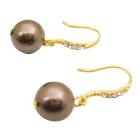 Pearl Earrings in Brown Swarovski Pearl Dangling 22k Gold Plated