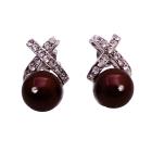 Designer Stud Bordeaux Pearl Earring with cubic zircon For Bridesmaid