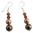 Designer Swarovski Brown & Bronze Pearls Silver Hook Earrings