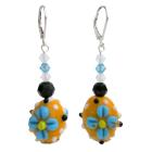 Fashionable Lampwork Beads & Swarovski Crystals Dangling Earrings