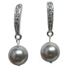 Wedding Earrings Grey Pearl with Diamante Dangling