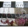 Genuine Silver & Crystals Earrings w/ Garnet & Fuschia Crystals 