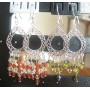 Peridot & Olive Crystals Silver Earrings w/ Orange Crystals Earrings