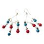 Turquoise & Red Coral Bead Earrings Sterling Silver Dangling