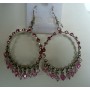 Pink Sparkling Crystals Chandelier w/ Dangling & Clip-On Earrings 