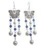 Swarovski White Pearl & Sapphire Crystals Oxidizied Dangling Earrings