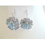 Elegant Aquamarine Crystals Spreal In Flower Pierced Earrings