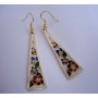 Hand Painted Flowers Dangle Earrings Gold Plated Hand Work Jewelry  