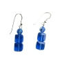 Sapphire Cube & Round Swarovski Crystals Sterling Silver Earrings