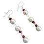 Swarovski White Pearls Siam Red Crystals Sterling Silver Hook Earrings