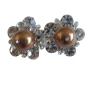 Swarovski Copper Pearls Stud Earrings Dressed w/ Cubic Zircon Earrings