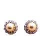 Gold Pearl Surrounded w/ Cubic Zircon Piearced Earrings