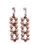 Interwoven Swarovski Bronze Pearls Smoked Topaz Crystals Post Earrings