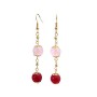 Rose Quartz Stone Bead Ruby Accented in 22k Gold Plated Chain Earrings