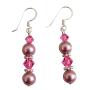 Swarovski Rose Pearls Rose Color Crystals Silver Hook Earrings
