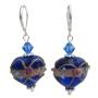 Handmade Blue Heart Lampwork Bead Earrings w/ Swarovski Crystals