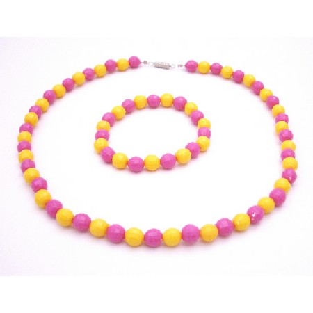 Exclusively Lovely Flower Girl Jewelry Pink & Yellow Multifaceted Bead