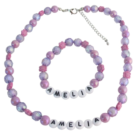 Personalized Necklace Bracelet Holiday Gift Purple Beads Flower Beads