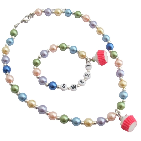 Cupcake Jewelry Personalized Name Necklace & Bracelet Set