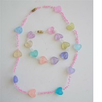 Multicolored In Pink Beads Girls Stretchable Necklace & Bracelet