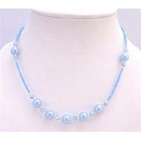 Blue Aquamarine Beaded Girls Necklace With Round Bead Accented In Beautiful Cute Dollar Gift Necklace