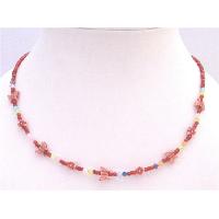 Red Beaded Necklace With Tiny Flowers and Butterfly Girls Necklace Gift Cute Beautiful Dollar Girls Necklace