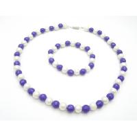 Wedding Flower Girls Jewelry Purple & White Multifaceted 8mm Necklace & Bracelet