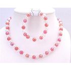 Affordable Girls Fashionable Jewelry Shinny Pink & White Round 10mm Beads Necklace & Stretchable Bracelet Jewelry