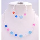 Girls Fancy Beads jewelry Small Round White Beads Red Blue Pink Round Beads with Aqumarine Cube Beads Girls Gift Jewelry