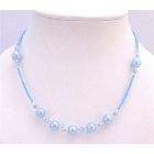 Blue Aquamarine Beaded Girls Necklace with Round Bead Accented In Beautiful Cute Dollar Gift Necklace