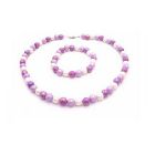 Flower Girl Jewelry Lavender Purple & White Beads Tricolor Necklace & Bracelet