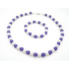 Wedding Flower Girls Jewelry Purple & White Multifaceted 8mm Necklace & Bracelet