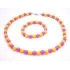 Exclusively Lovely Flower Girl Jewelry Pink & Yellow Multifaceted Bead