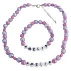 Personalized Necklace Bracelet Holiday Gift Purple Beads Flower Beads