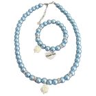 Wedding Pearl Flower Jewelry Blue Pearls White Rose Necklace Bracelet