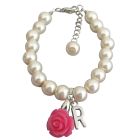 Ivory Pink Pearl Bracelet Flower Girl Personalize Bracelet W/ Initial