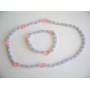 Pink Blue Beaded Stretchable Necklace & Bracelet Gift For Girls