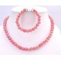 Shiny Red Beads Round Beads Stretchable Necklace & Bracelet Girls Gift