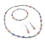 Tiny Green Beads Necklace w/ Multicolored Flower Complete Set